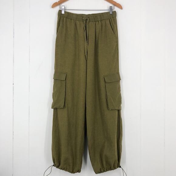 Nicole Miller Linen Blend Baggy Pant Drawstring Lagenlook Boho Size Small Green - Picture 7 of 16
